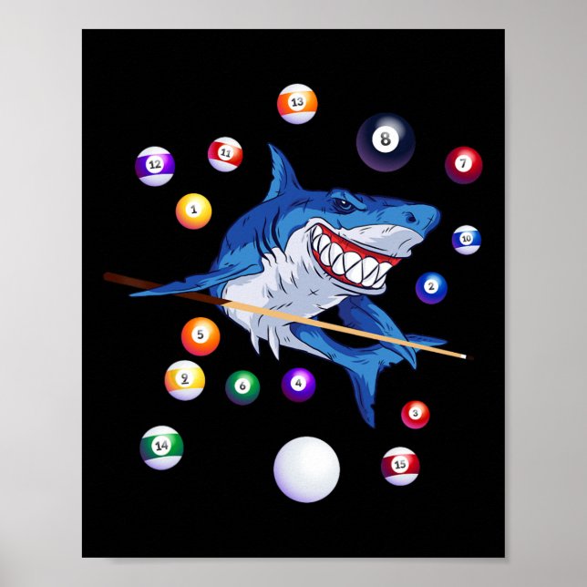 Póster Billiards Shark Billiard Player Pool Table Snooker (Frente)