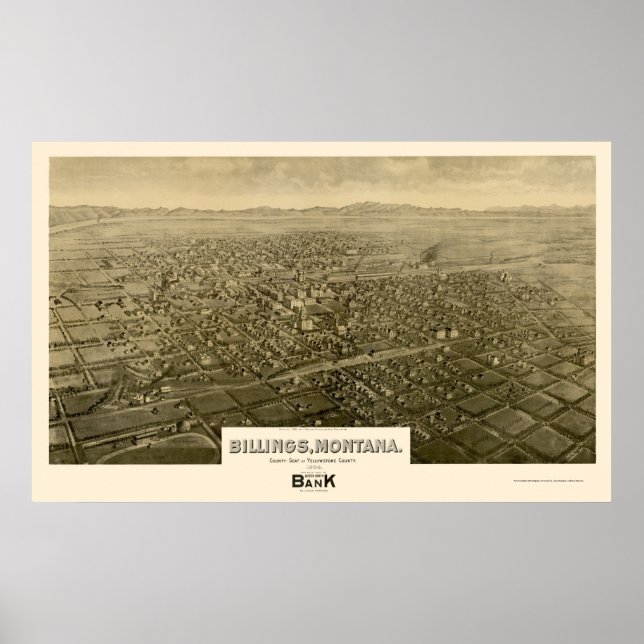 Póster Billings, MT Panoramic Map - 1904 (Frente)