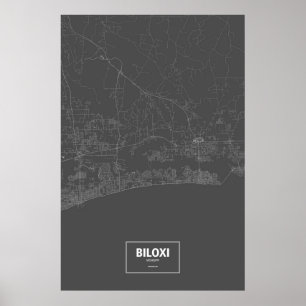 Póster Biloxi, Misisipi (blanco sobre negro)