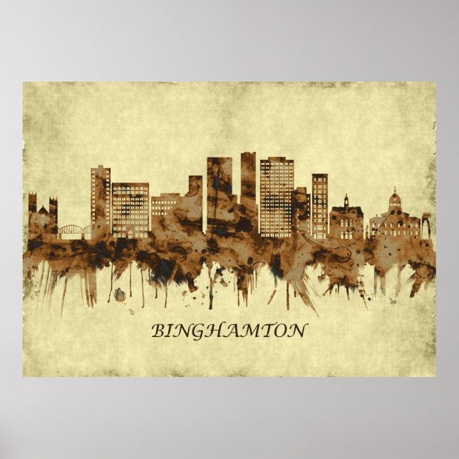 Póster Binghamton New York Cityscape (Frente)