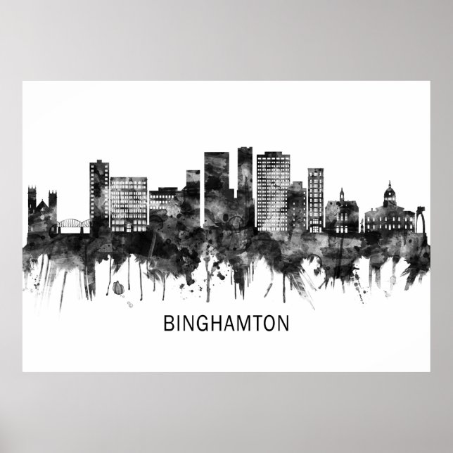 Póster Binghamton New York Skyline BW (Frente)