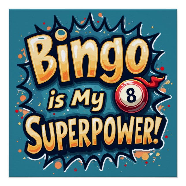 Póster Bingo es mi superpoder retro Bingo amor (Anverso)