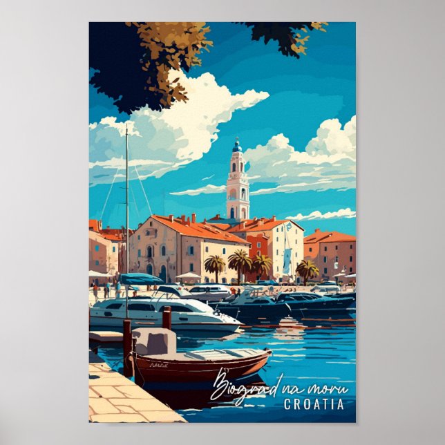 Póster Biograd na moru Croacia Viaje vintage (Frente)
