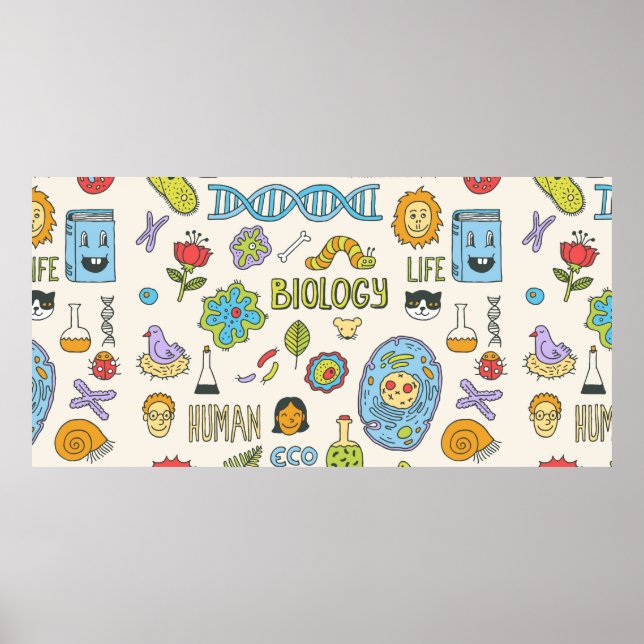 Póster Biología. Dibujado a mano. Ilustracion de época. (Frente)