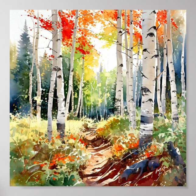 Póster Birch Forest Painting Poster (Frente)