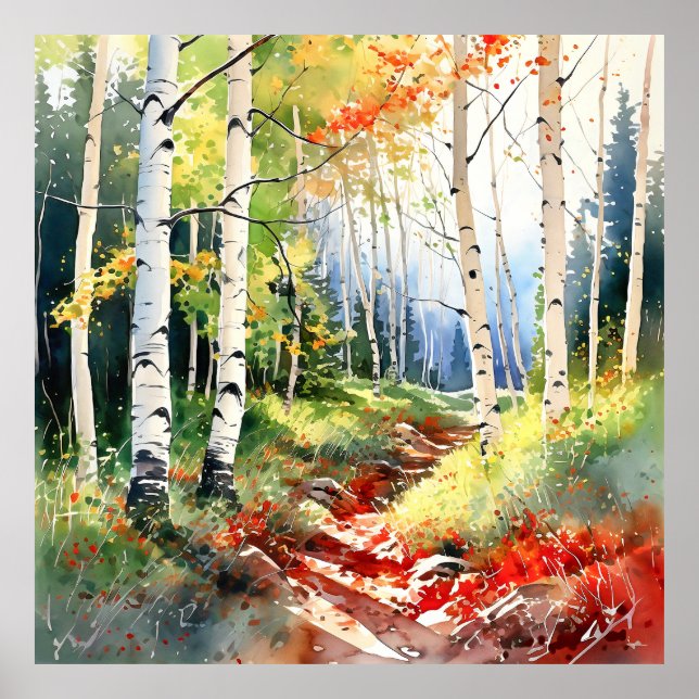 Póster Birch Forest Painting Poster (Frente)