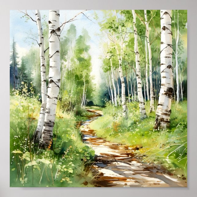 Póster Birch Forest Painting Poster (Frente)