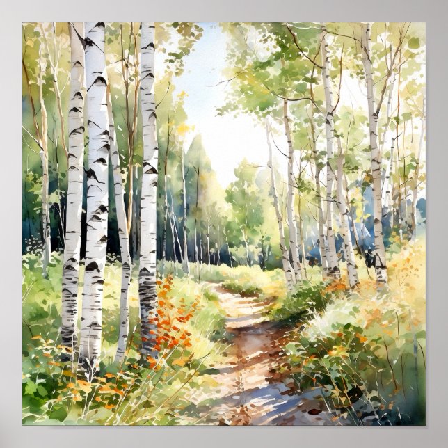 Póster Birch Forest Painting Poster (Frente)