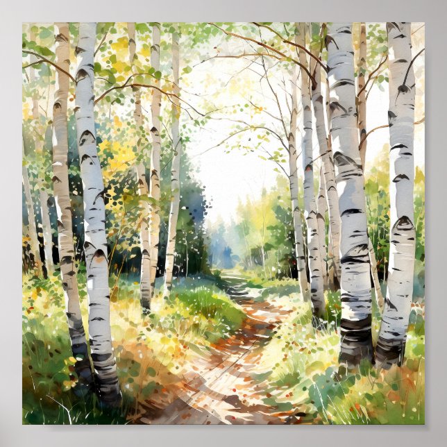 Póster Birch Forest Painting Poster (Frente)