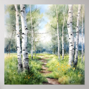 Póster Birch Forest Painting Poster