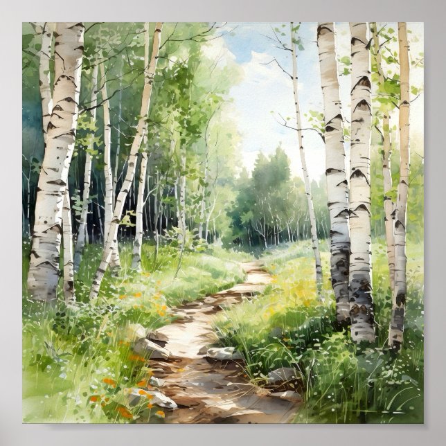 Póster Birch Forest Painting Poster (Frente)