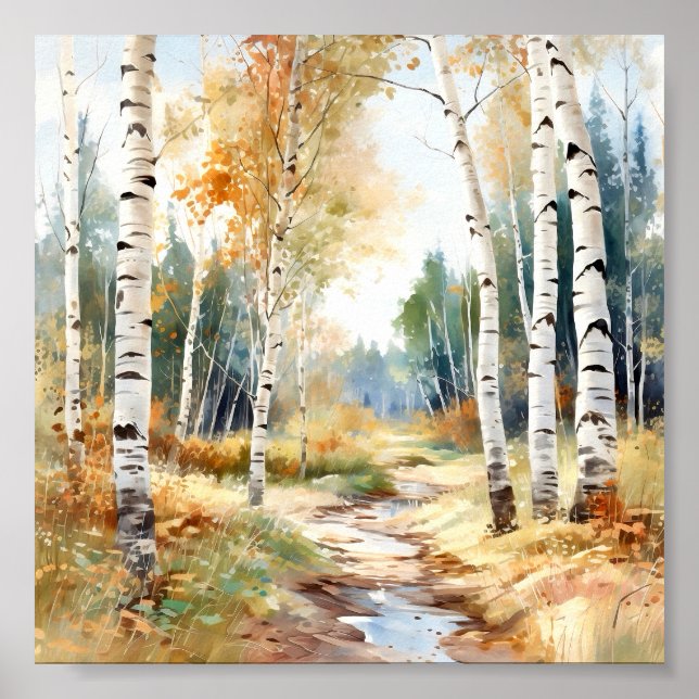 Póster Birch Forest Painting Poster (Frente)