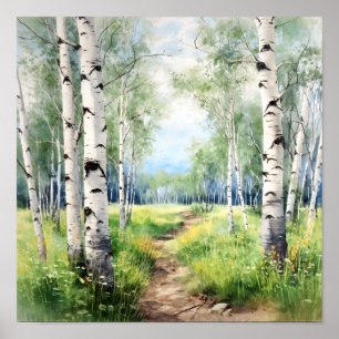 Póster Birch Forest Painting Poster
