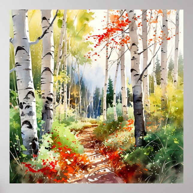 Póster Birch Forest Painting Poster (Frente)