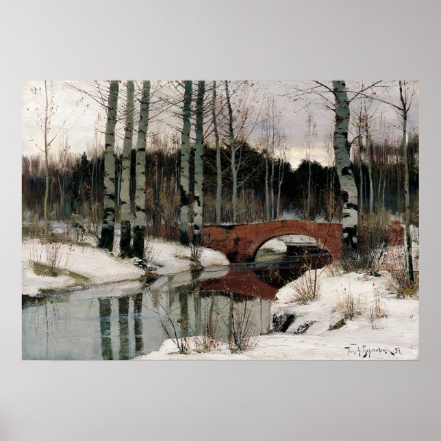 Póster Birch tree forest winter replica painting poster (Frente)