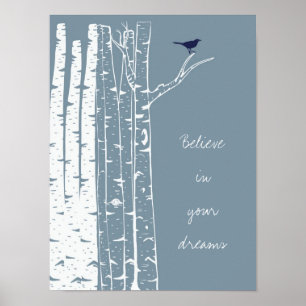 Póster Birch Trees Bird