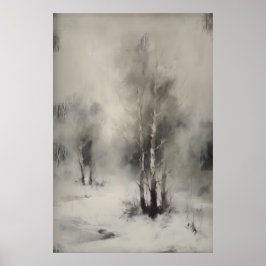 Póster Birch Trees In Snow, Gothic Forest Landscape Wall