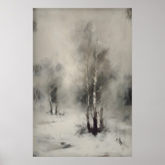 Póster Birch Trees In Snow, Gothic Forest Landscape Wall 