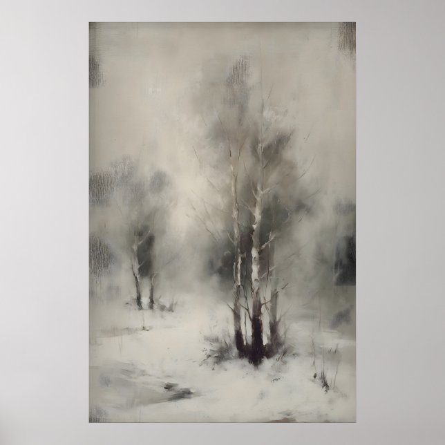 Póster Birch Trees In Snow, Gothic Forest Landscape Wall  (Frente)