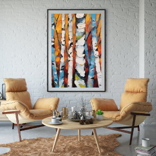 Póster Birch Trees Resumen sin marco