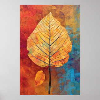 Póster Birch Whimsy: hoja de otoño generada por IA