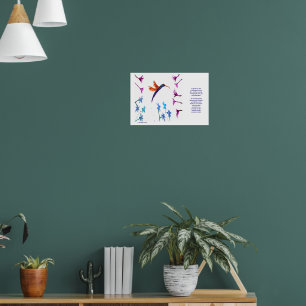 Póster Bird Art Floral Hummingbird