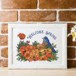 Póster Bird de bienvenida y flores descargables
