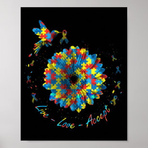 Póster Bird Flower Ribbon Puzzle Live Love Acepta Autismo