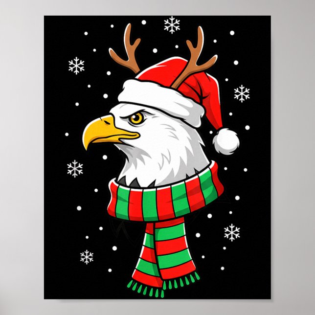 Póster Bird Holiday, Santa Hat, Reindeer Antlers &amp; Fe (Frente)