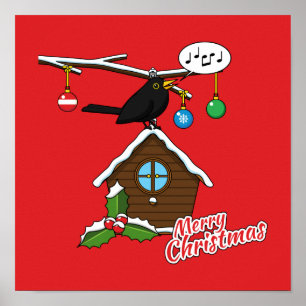 Póster Bird House Merry Christmas