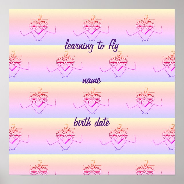 Póster Bird Infantil De Arcoiris Aprendiendo A Volar (Frente)