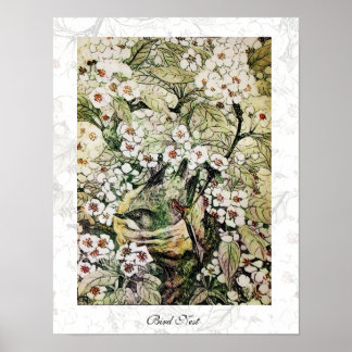Póster BIRD NEST, amarillo verde marrón blanco