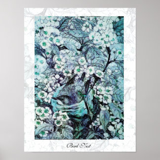 Póster BIRD NEST, azul blanco