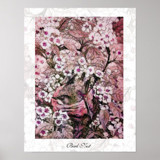 Póster BIRD NEST, rosa rojo blanco