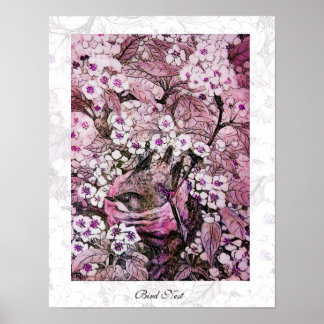 Póster BIRD NEST, violeta rosa rojo blanco