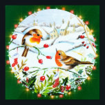Póster Bird Robin Couple Winter Holly Christmas<br><div class="desc">Bring the most wonderful season with some cute robins,  berries and love. They fully prepared to celebrate the festive time with you. Merry Christmas and Happy New Year!</div>