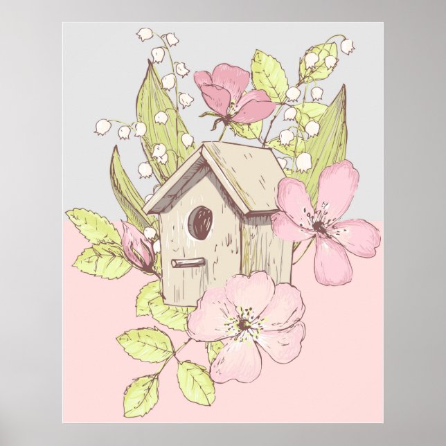 Póster Birdhouse Floral Colorblock (Frente)