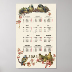 Póster Birds calendar 2022 vintage