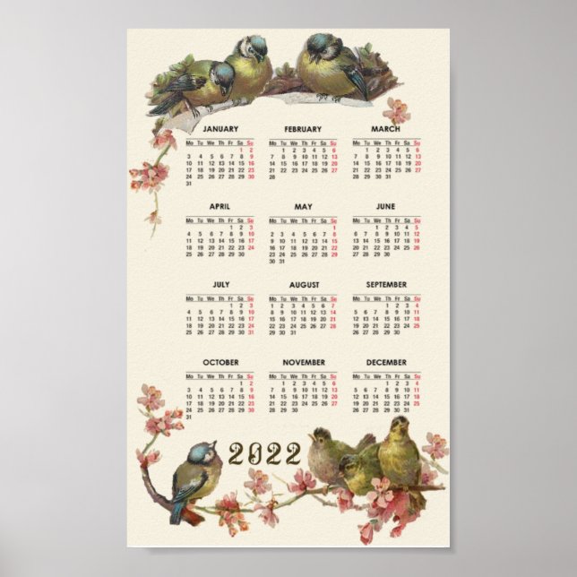 Póster Birds calendar 2022 vintage (Frente)