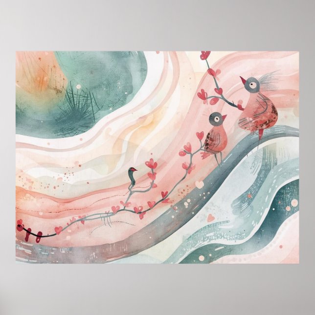 Póster Birds on a Heart Branch  (Frente)