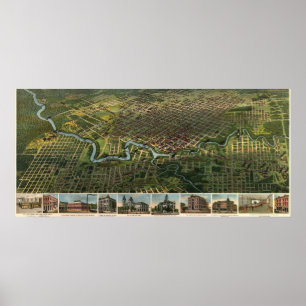 Póster Birdseye map of Houston, Texas (1891) reprint