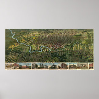 Póster Birdseye map of Houston, Texas (1891) reprint