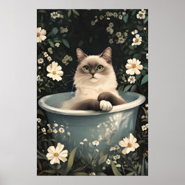 Póster Birman In Bathtub Poster, Funny Cat Poster, Birman