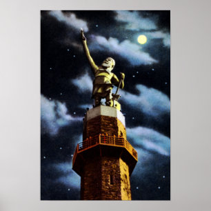 Póster Birmingham Alabama Vulcan en la noche