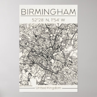 Póster Birmingham City Map Poster – Modern Minimal Urban 