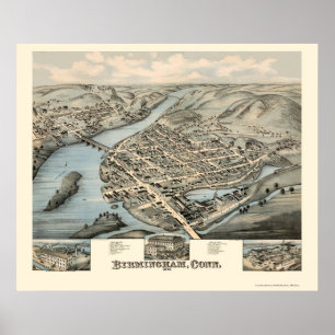 Póster Birmingham, CT Panoramic Map - 1876