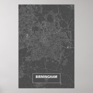 Póster Birmingham, Inglaterra (blanco sobre negro)