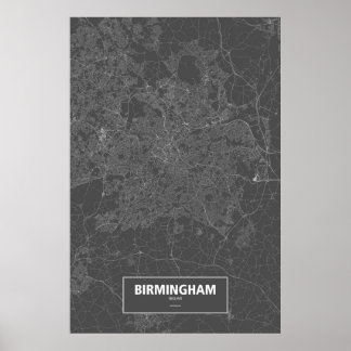 Póster Birmingham, Inglaterra (blanco sobre negro)