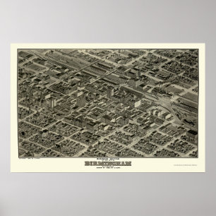 Póster Birmingham, Mapa Panorámico AL - 1903