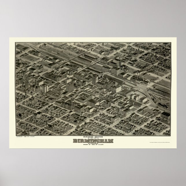 Póster Birmingham, Mapa Panorámico AL - 1903 (Frente)